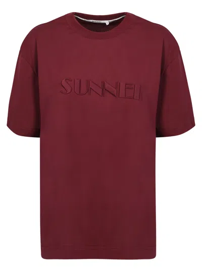 Sunnei Embroidered Logo T-shirt In Red