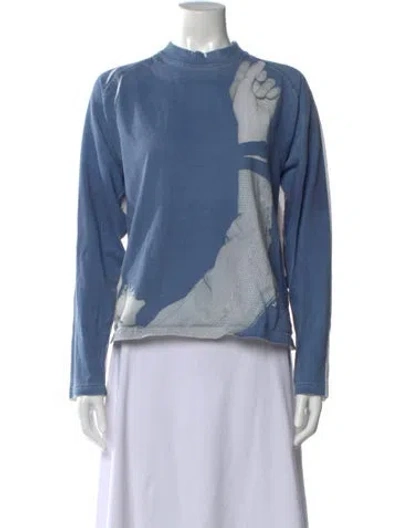 Pre-owned Sunnei Graphic Print Mock Neck Top In Blue