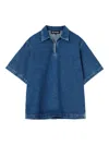 Sunnei Half-zip Denim Polo Shirt In Blue