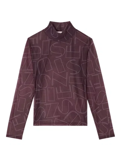 Sunnei High-neck Print Long-sleeve Top In Purple