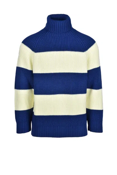 Sunnei High Neck Sweater Virgin Wool - Blue/yellow In Multi