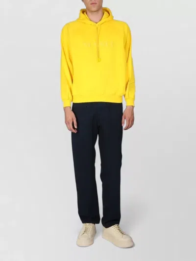 Sunnei Hooded Cotton Sweatshirt Ribbed Cuffs Hem In Yellow