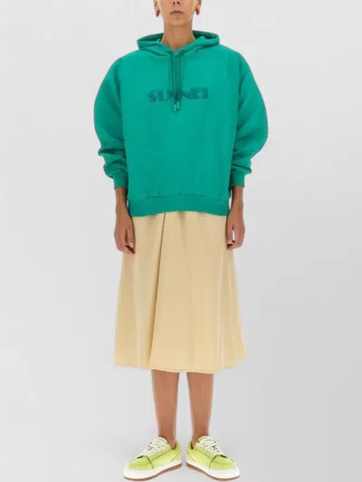 Sunnei Hooded Sweatshirt Logo Detail Ribbed Trims In Green