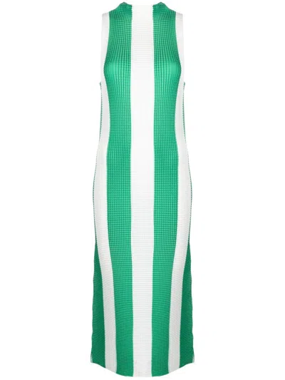 Sunnei Horizontal-pattern Print Midi Dress In 7225 Off White/green
