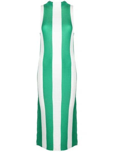 Sunnei Horizontal-pattern Print Midi Dress In Green