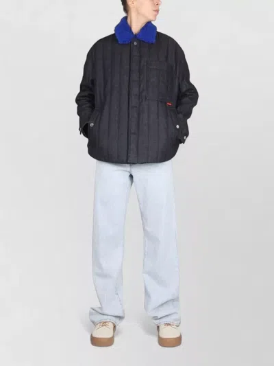Sunnei Jacket Faux Fur Collar Quilted Pockets In Black