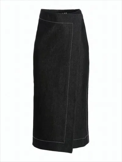 Sunnei Knee-length Denim Skirt With Wrap-style Front In Black