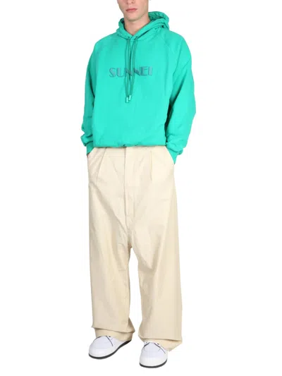 Sunnei Logo Cotton Sweatshirt In Green