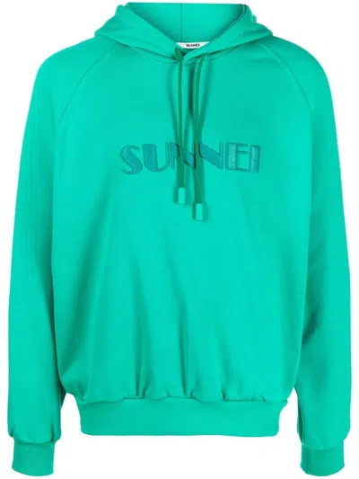 Sunnei Fern Green Logo Embroidery Hoodie