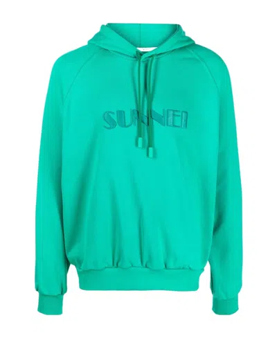Sunnei Logo-embroidered Hoodie In Blue