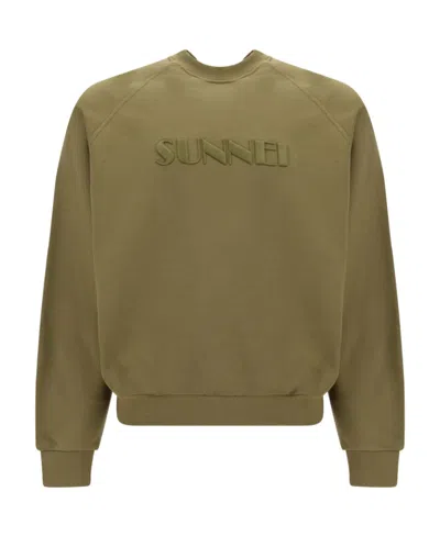 Sunnei Logo Embroidered Long-sleeved Sweatshirt In Green