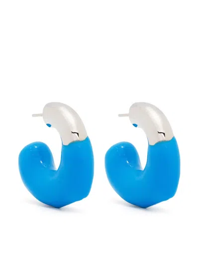 Sunnei Logo-engraved Sculpted-hoop Earrings In Blau