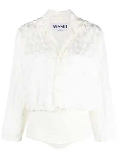 Sunnei Jacquard Shirt Bodysuit In Cream In White