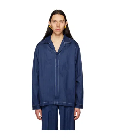 Sunnei Logo Long-sleeved Shirt In Blue