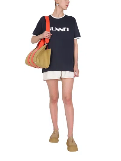 Sunnei Flocked Logo T-shirt In Blu ,off White