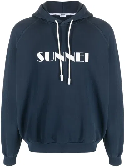 Sunnei Logo-print Cotton Hoodie In Blue