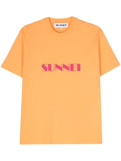 Sunnei Logo-print Organic-cotton T-shirt In Orange