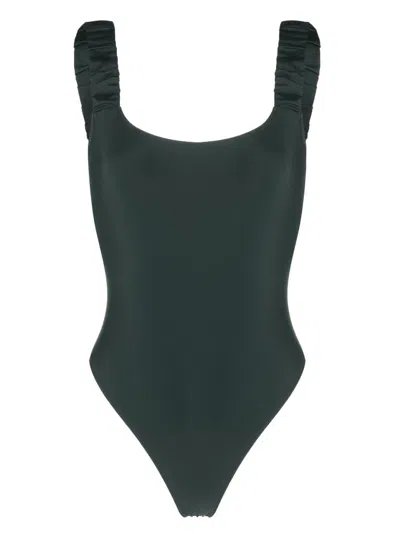 Sunnei Logo-print Ruched Swimsuit In Green