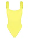 Sunnei Logo-print Ruched Swimsuit In Green