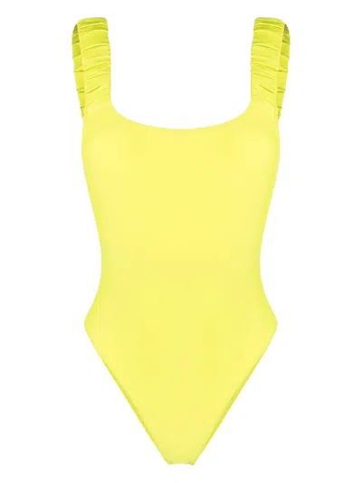 Sunnei Logo-print Ruched Swimsuit In Green