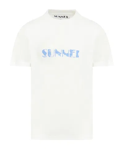 Sunnei Logo Printed Crewneck T-shirt In White