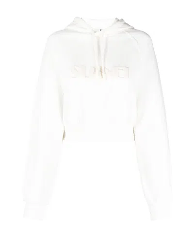Sunnei Cropped Fit Hoodie With Embroidered Logo In White