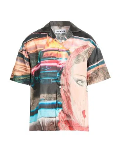 Sunnei Man Shirt Black Size M Viscose In Multi