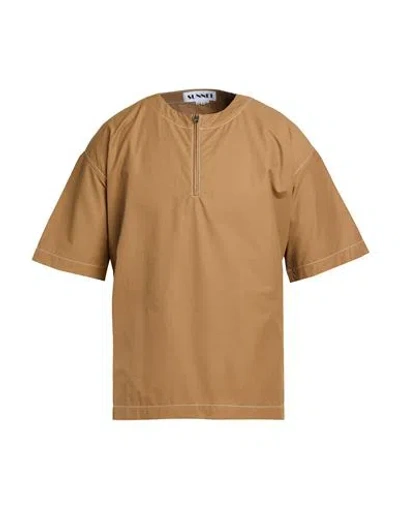 Sunnei Man Shirt Camel Size L Cotton, Nylon In Brown