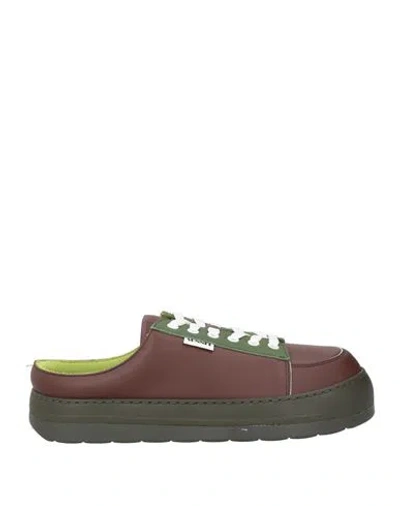 Sunnei Man Sneakers Brown Size 6 Leather, Textile Fibers