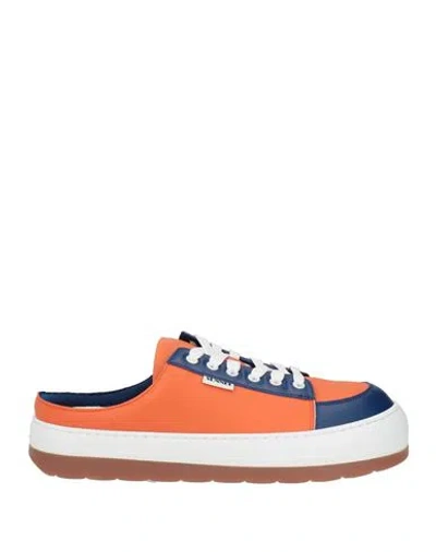Sunnei Man Sneakers Orange Size 8 Leather, Textile Fibers