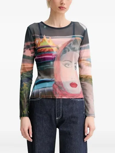 Sunnei Mesh Print Top In Black