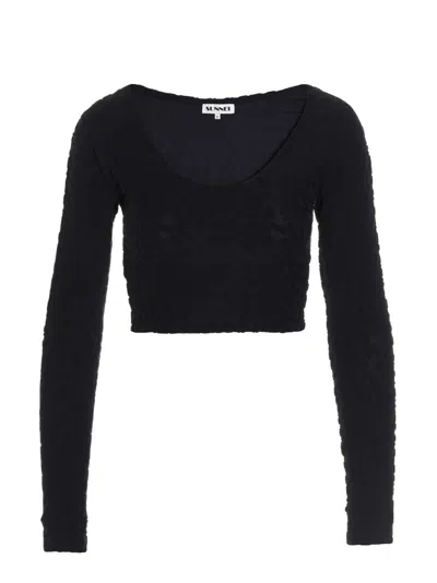 SUNNEI NAVY BLUE ALL-OVER LOGO TOP