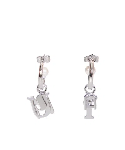 Sunnei Pearl Letter Hoop Earrings In Metallic