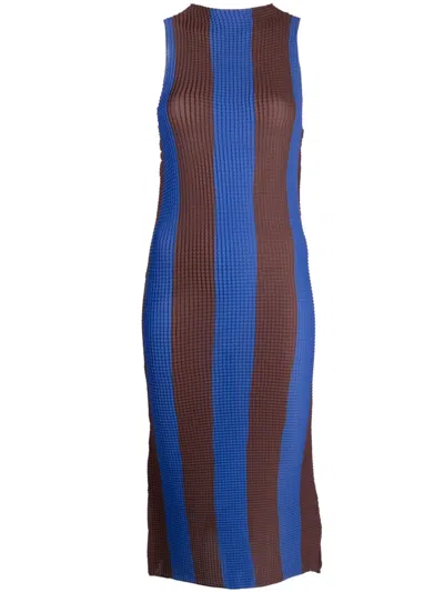Sunnei Blue/brown Pleated Midi Dress