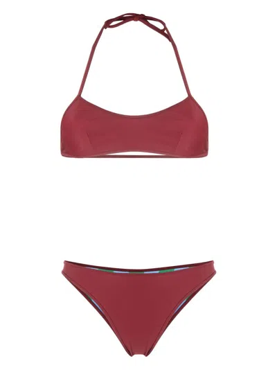 Sunnei Reversible Striped Bikini Set In Red