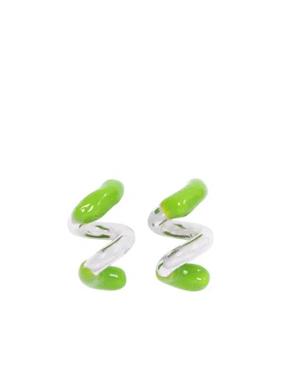 Sunnei Silver And Green Metal Earrings In Silver Fern Green