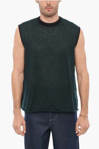 Sunnei Sleeveless Two-tone Silk Blend Sweater In Blue