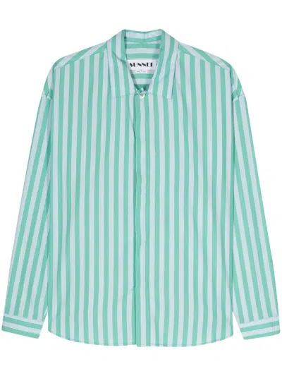 Sunnei Striped Cotton Shirt In Blue