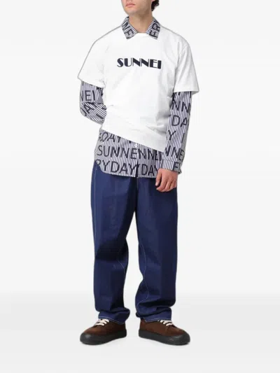 Sunnei Striped Logo-print Shirt In White