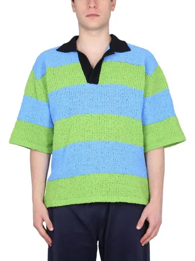 Sunnei Striped Polo With Classic Collar In Multicolour