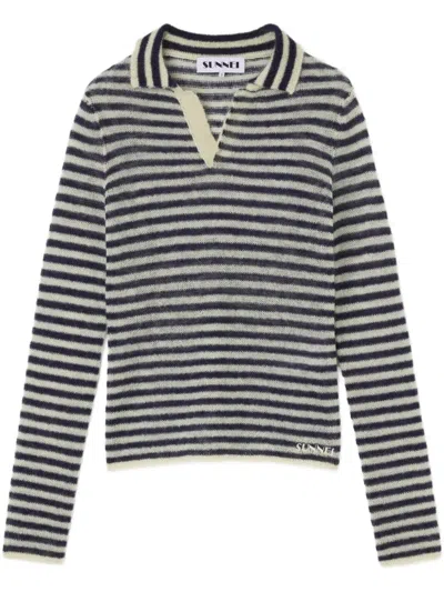 Sunnei Striped Polo Shirt In Blue