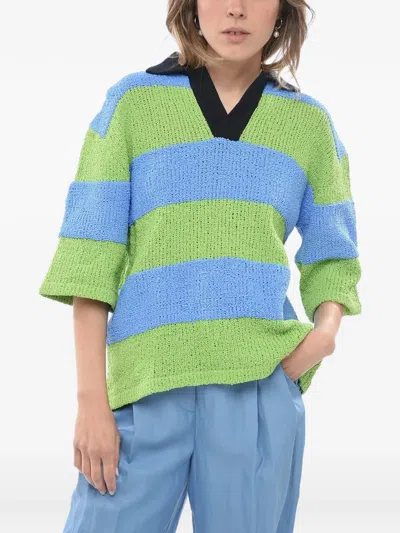 Sunnei Striped Polo-collar Top In Multi