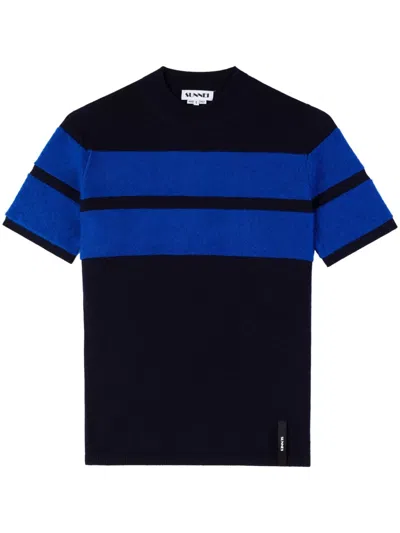 Sunnei Striped Short-sleeve T-shirt In Blue
