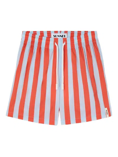Sunnei Striped Swim Shorts In Blue