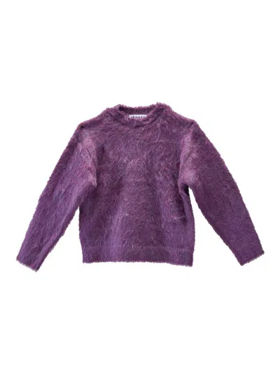 Sunnei Hairy Knit Round Neck Sweater In Purple