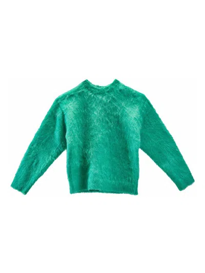 Sunnei Hairy Knit Round Neck Sweater In Green