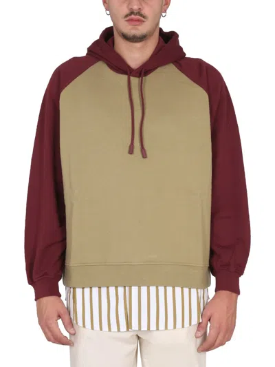 Sunnei Brushed Cotton Hoodie With Shirt Detail In Multicolour