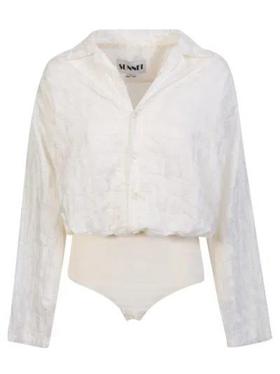 SUNNEI SUNNEI TEXTURED BUTTON-UP WHITE SWEATER WITH CROPPED SILHOUETTE