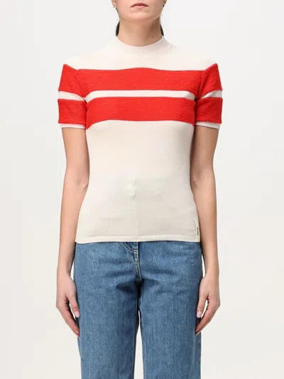 Sunnei Striped Short-sleeve T-shirt In Weiss