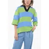 Sunnei Two-tone Crochet Sweater With Polo Neck In Green
